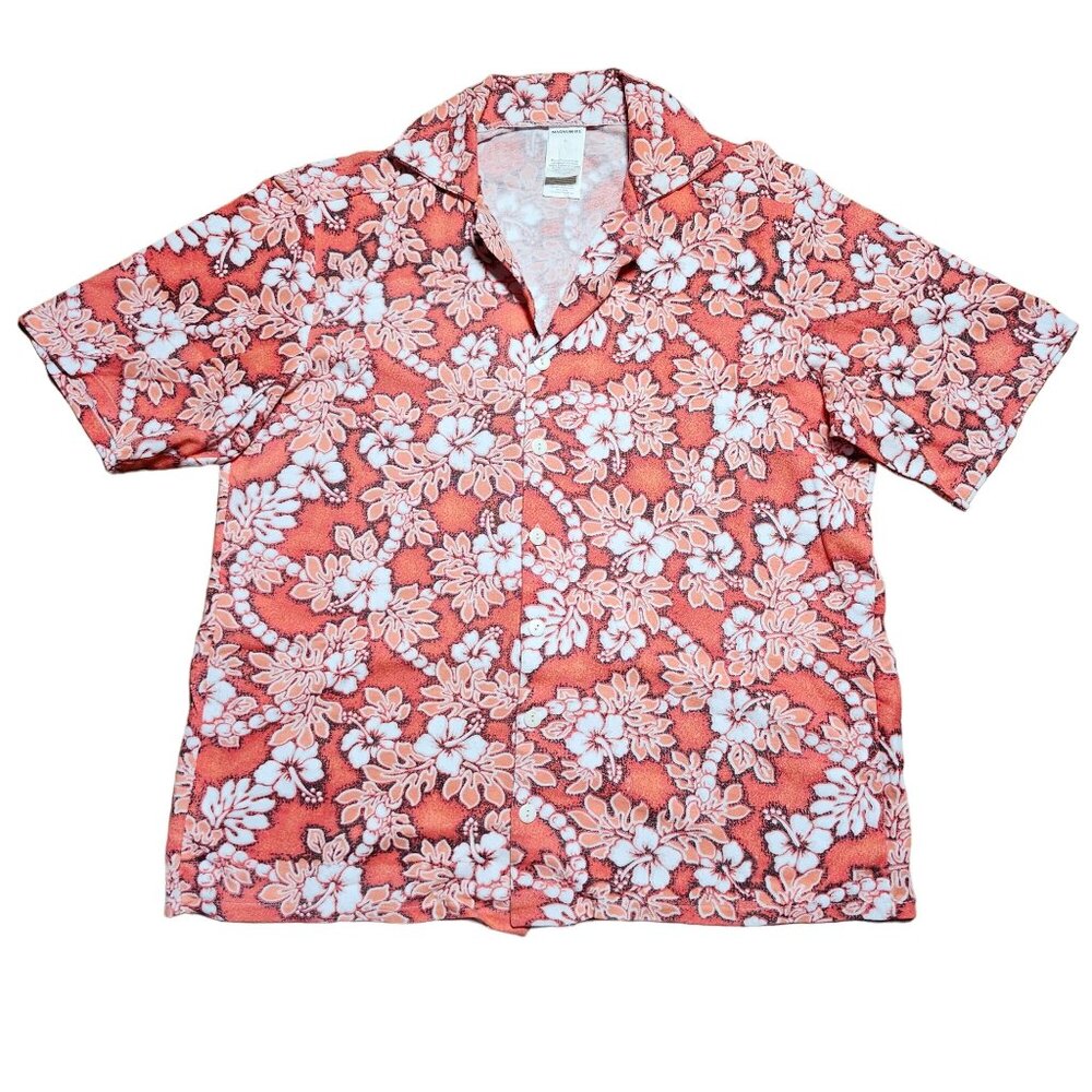 Rubies Costume Co Magnum PI Hawaiian Aloha Shirt Mens Button-up Large Salmon